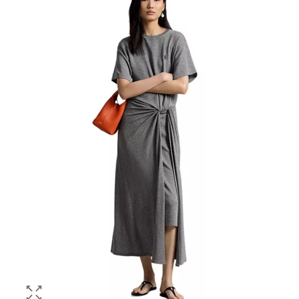 Polo by Ralph Lauren Grey Knot-Front Short Sleeve Maxi Dress